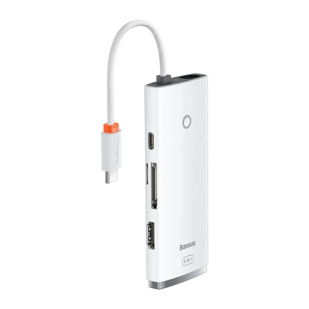 Baseus Lite Hub USB-C 6 in 1 Bianco | HDMI 4K e Lettore SD/TF