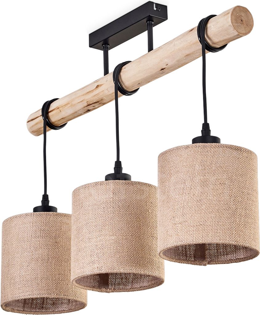 Tubione moderne Deckenlampe aus Holz/Metall/Leinen in Natur/Schwarz/Beige