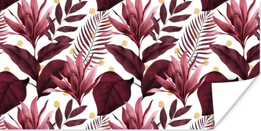 MuchoWow Poster Blätter - Lila - Gold 150x75 cm - ohne Rahmen