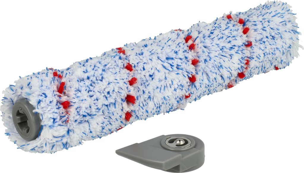 A cleaning brush roller and a small plastic accessory.