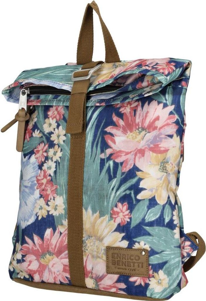 Kleiner Herren Damen Rucksack Kurierrucksack Roll UP Laptop Tablet Fach Schule Uni Arbeit Blumen-Blau