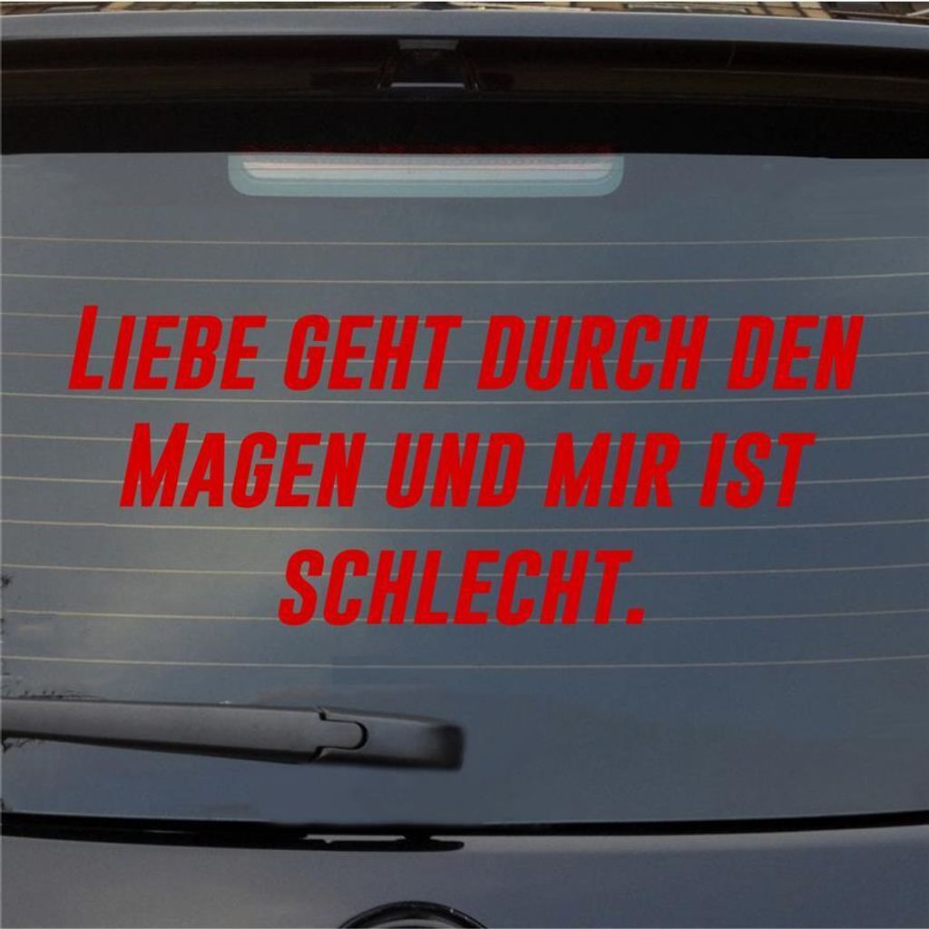 Heckscheibenaufkleber Liebe geht durch den Magen und mir ist schleicht 55x22 cm Rot Auto Aufkleber Sticker