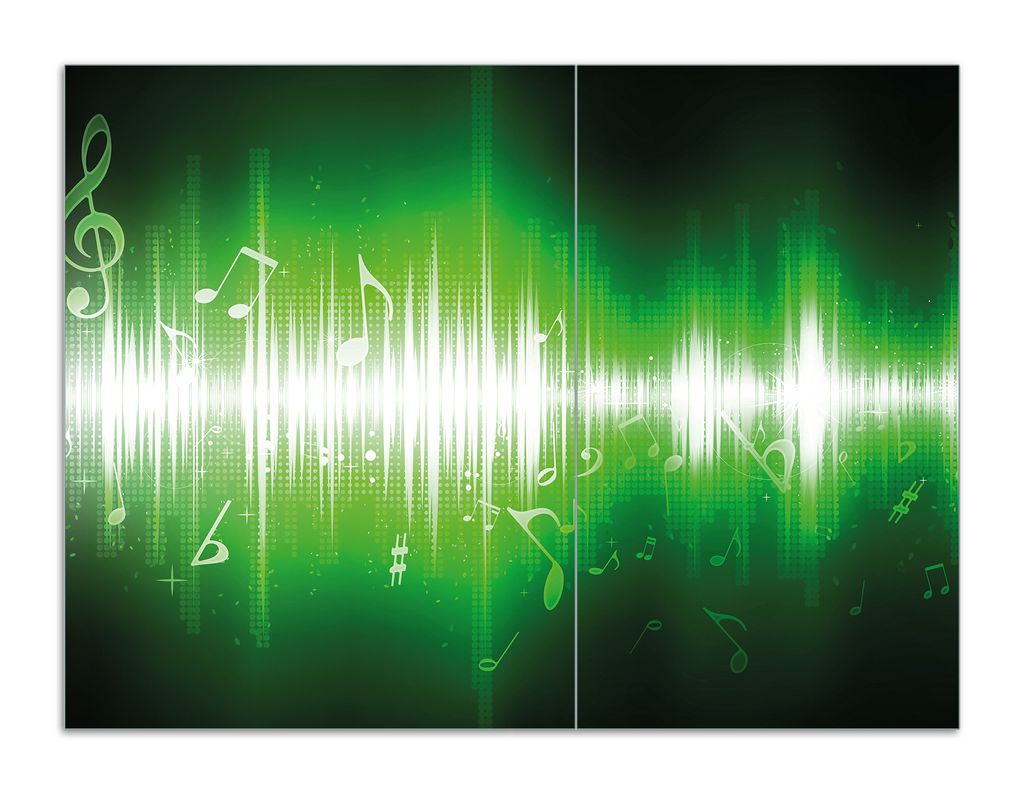 Wallario Herdabdeckplatte aus Glas, Größe 70 x 52 cm 2-teilig, Motiv Grüne Noten der Musik