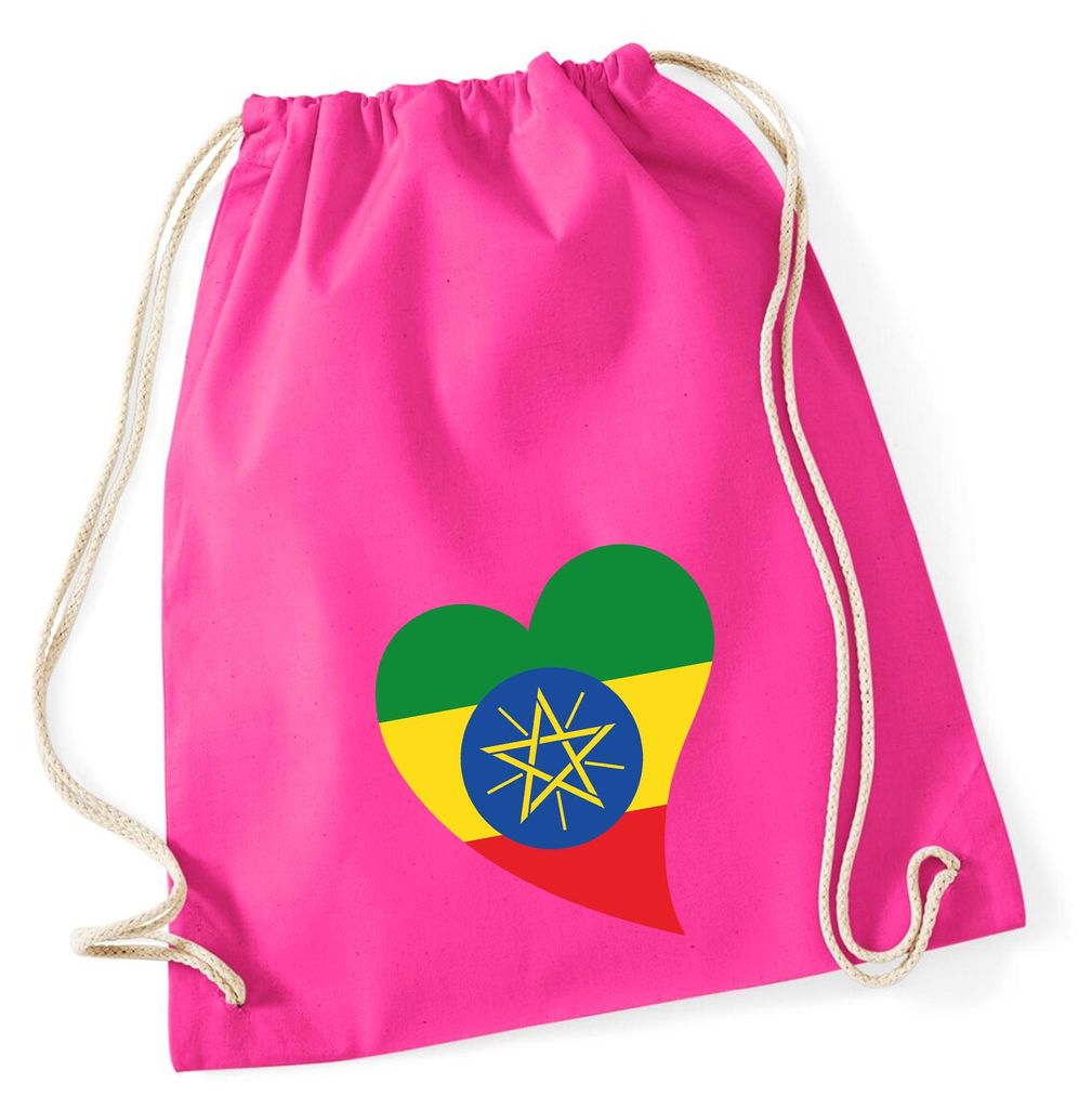 Huuraa Turnbeutel Äthiopien Flagge Herz 12 Liter Fuchsia Baumwolle Rucksack Geschenkidee