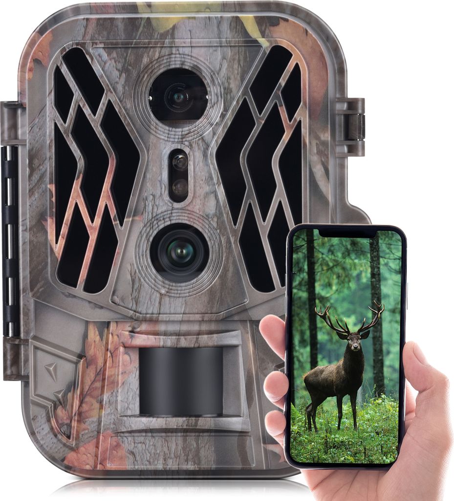 Wildkamera mit zwei Objektiven, 36 MP, 4K, bewegungsaktivierte Wildtier-Jagdkamera, kein Leuchten, Nachtsicht, Wildtier-Erkundungskamera, Bauernhof...