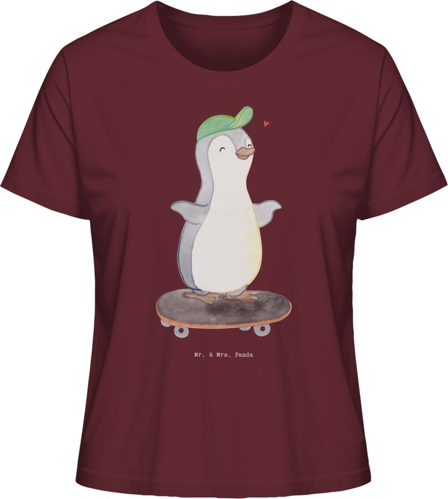 Mr. & Mrs. Panda Oberteil Damen Pinguin Skateboarden Größe S - Burgundy - Geschenk, Skateplatz, Shirt, T-Shirt, Skaten, Skateboard fahren, Baumwo...