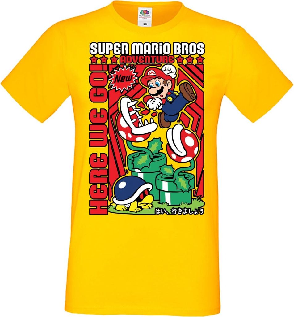Herren T-Shirt Anime Manga Game Mario Fun Bros, Man 2XL / Gelb
