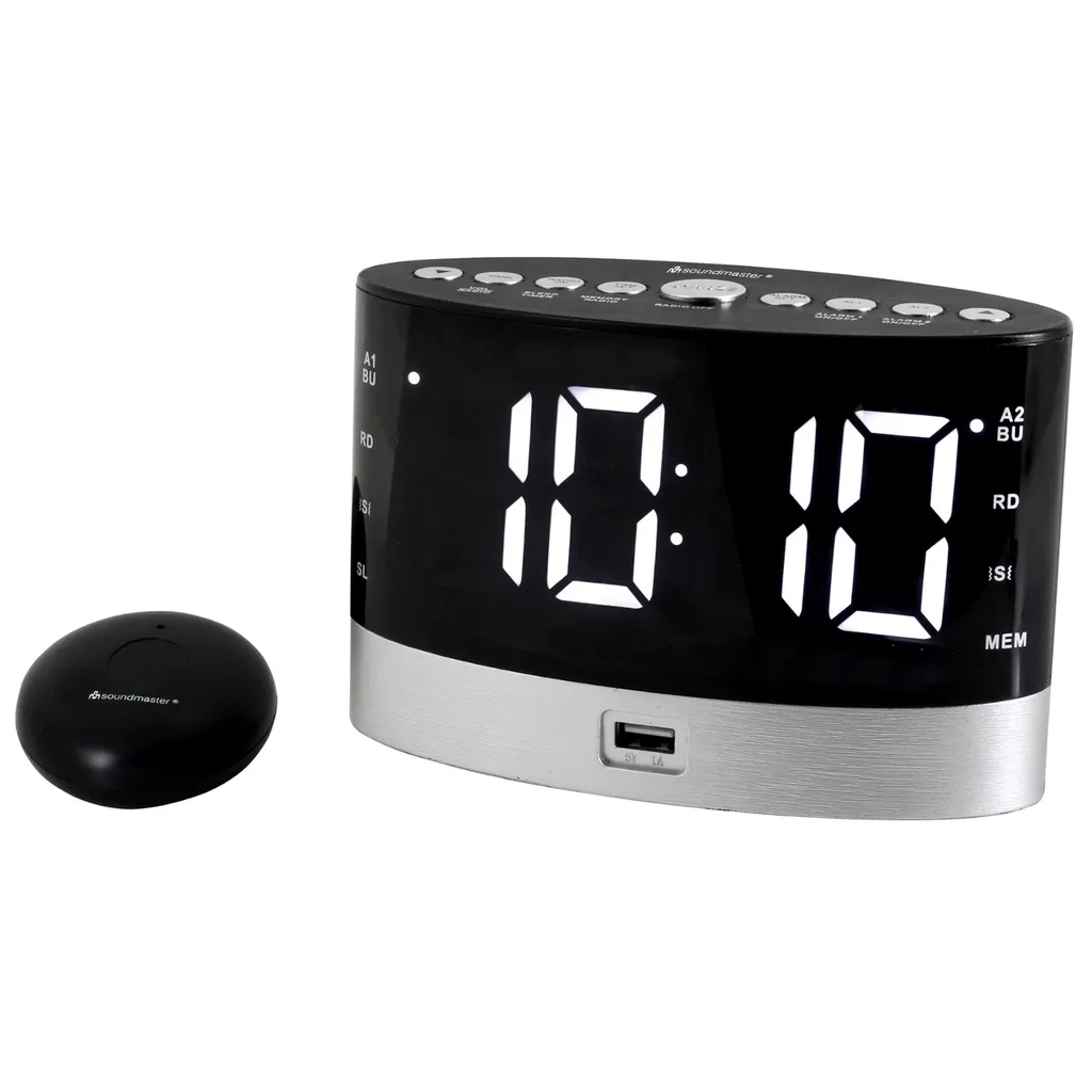 Réveil sans bruit Soundmaster UR580SW avec vibreur et chargeur USB