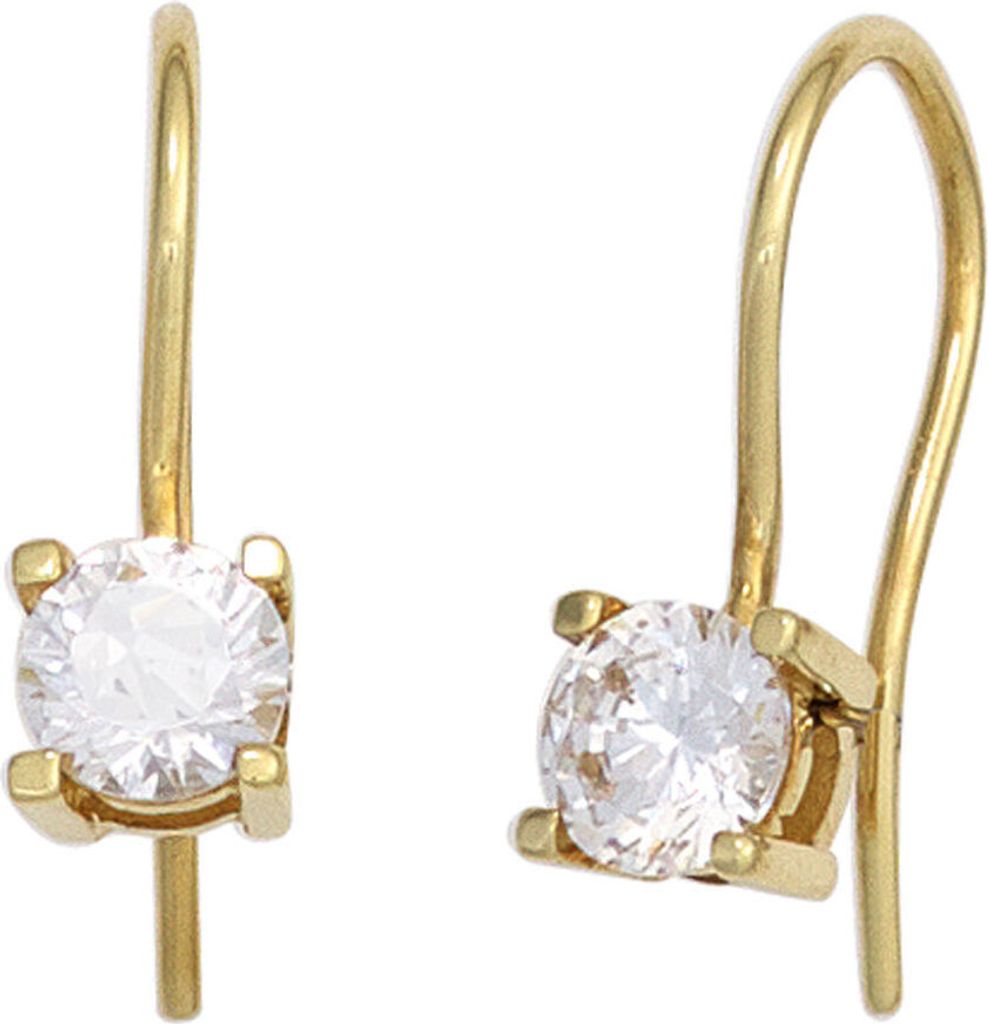 Solitär Ohrringe Ohrhänger Ohrhaken Zirkonia weiß 333 Gold Gelbgold Ohrschmuck
