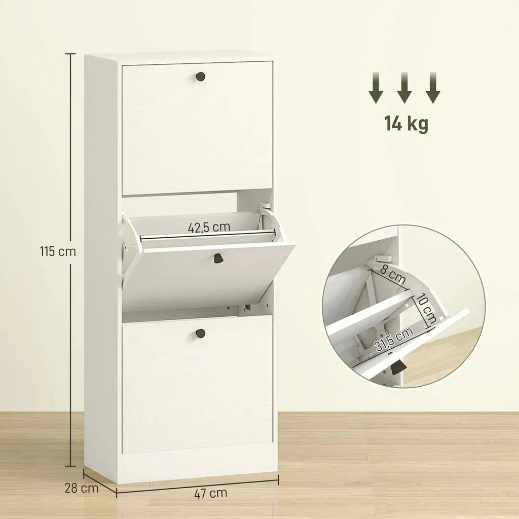 Meuble chaussures design compact bois blanc 3 compartiments modulables