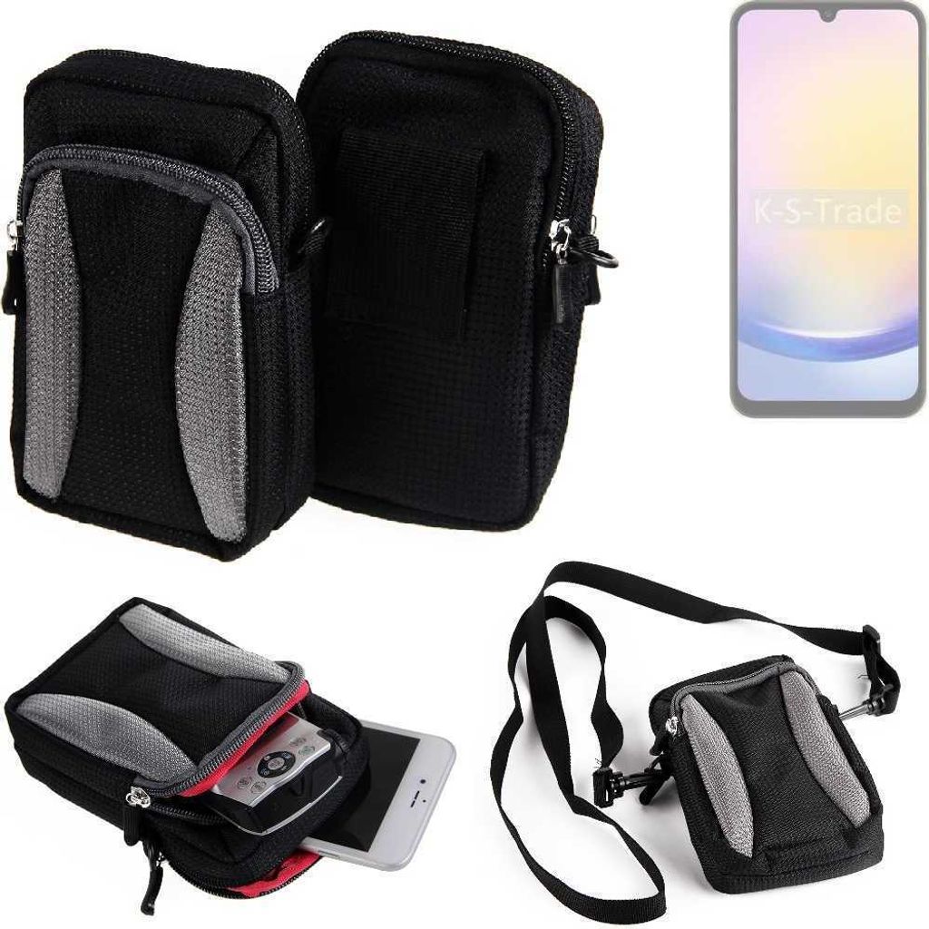 K-S-Trade Holster Schutz Hülle kompatibel mit Samsung Galaxy A25 5G Handy Hülle Gürteltasche Umhängetasche mit Zusatzfach schwarz