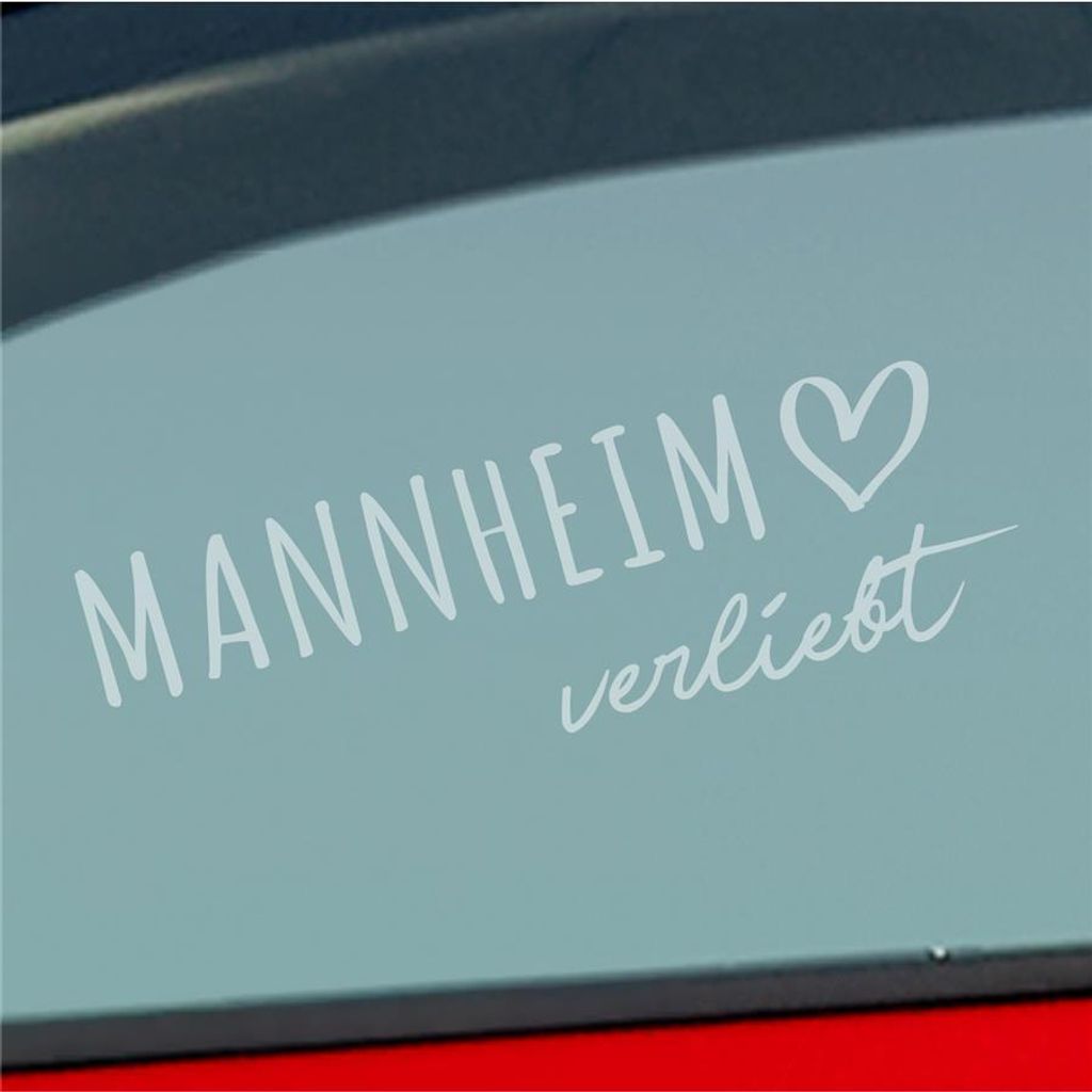 Auto Aufkleber Mannheim verliebt Herz Stadt Heimat Liebe Car 19x6 cm Milchglas Sticker Heckscheibenaufkleber