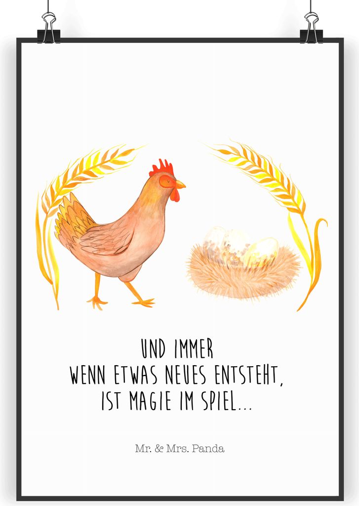 Mr. & Mrs. Panda Bild Huhn Stolz DIN A5 - Weiß - Geschenk, Bauernhof, wandkunst, Spruch, Hühner, Geburt, drucke, wanddeko, kunstdruck poster, Hah...