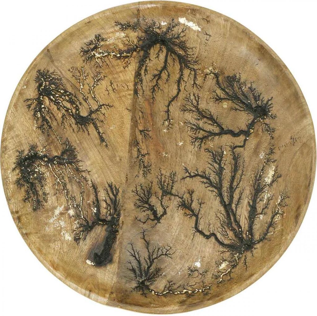 Mangoholz Deko-Teller Ø30 cm mit Gold Crackle Effekt, Natürlicher Holzteller für stilvolle Raumgestaltung