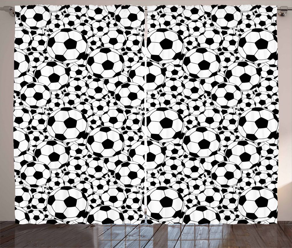 ABAKUHAUS Fußball Rustikaler Vorhang, Monochrom Fußbälle Grafik, Wohnzimmer Universalband Gardinen mit Schlaufen und Haken, 280 x 225 cm, Weiß ...