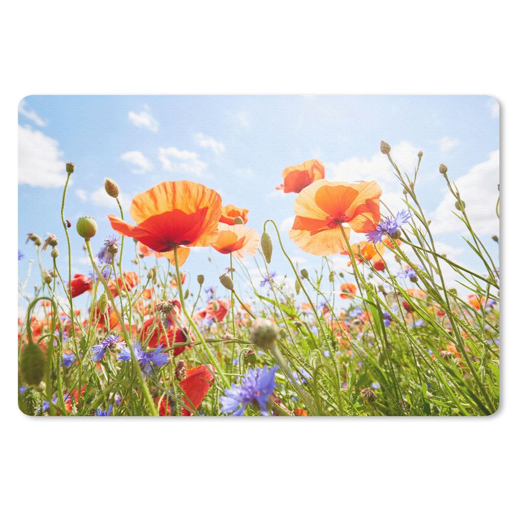 MuchoWow Mauspad Mousepad Blumen - Mohn - Frühling - Natur - Rot - Blau 27x18 cm - Mousepads - Maus Mat - Pad - Mausunterlage - Büroartikel - D...