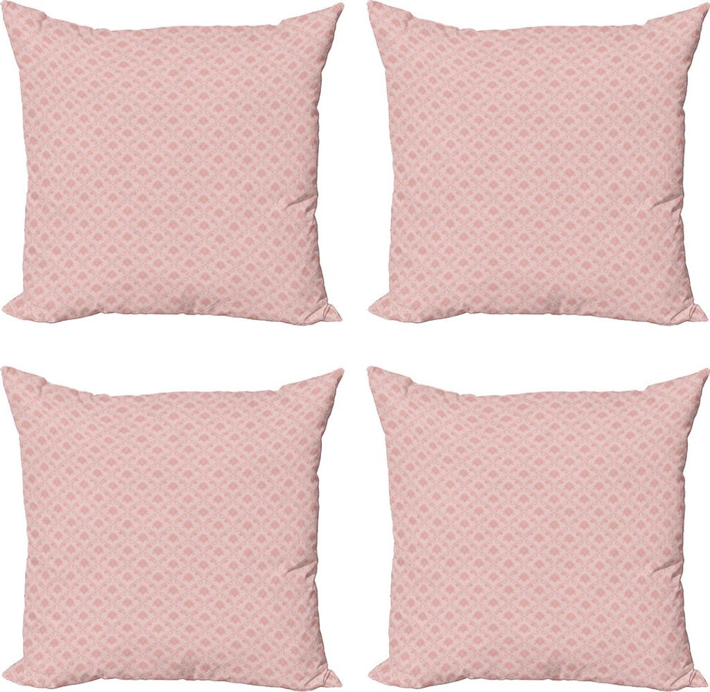 ABAKUHAUS Damast Kissenbezug Set (4 Stück), Monochrome Floral Royal Art, Moderner Doppelseitiger Digitaldruck, 50 cm x 50 cm, Blush und Rose