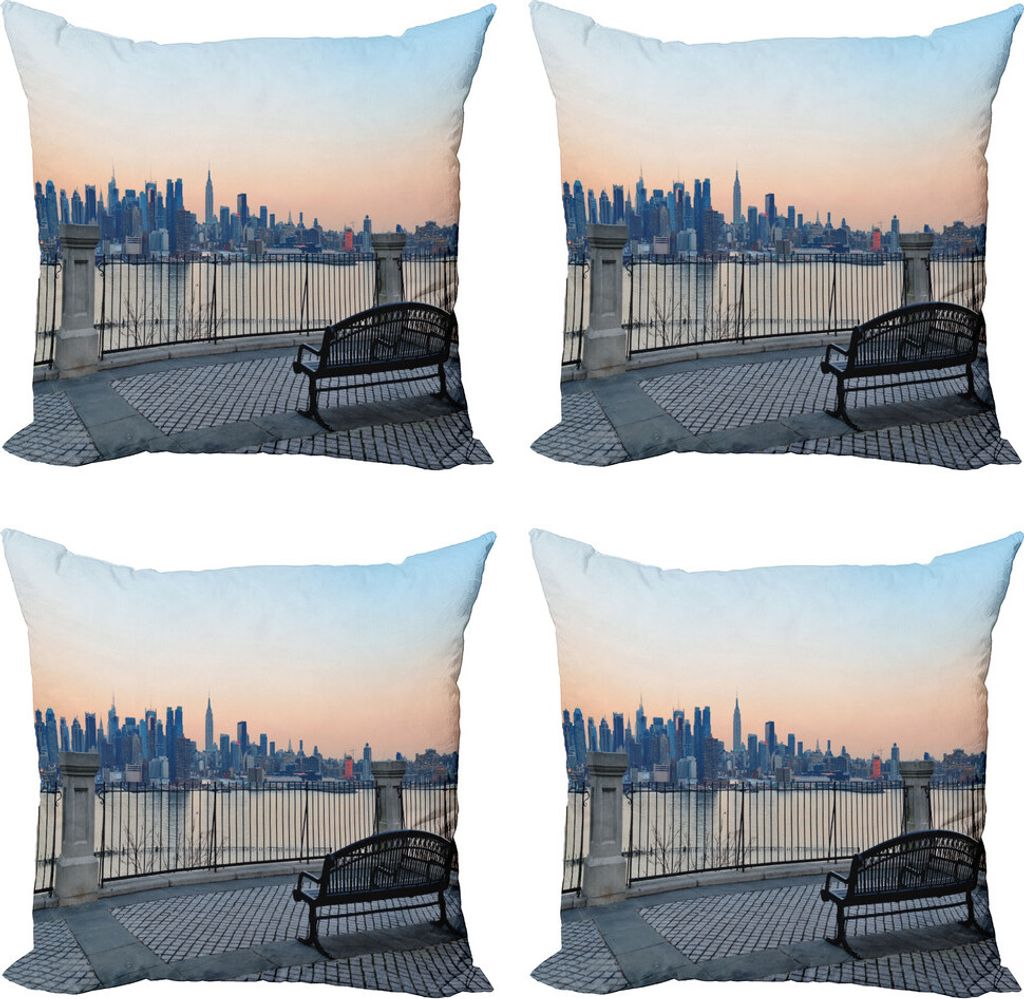 ABAKUHAUS Landschaft Kissenbezug Set (4 Stück), Bank in New York City, Moderner Doppelseitiger Digitaldruck, 50 cm x 50 cm, Mehrfarbig
