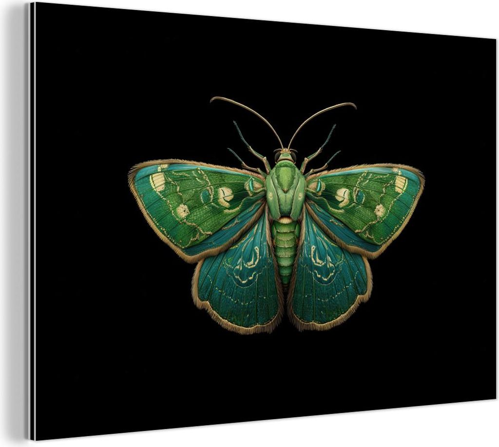 MuchoWow Wanddekoration Metall Metallbild Wandkunst 120x80 cm Motte - Lebendig - Grün MuchoWow Aluminium Gemälde - Alu Bild