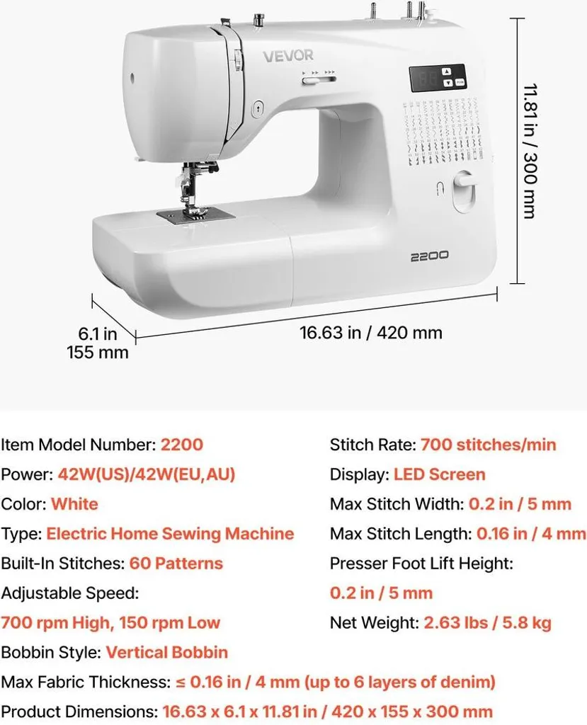 Machine à coudre électronique 60 programmes pour couture créative