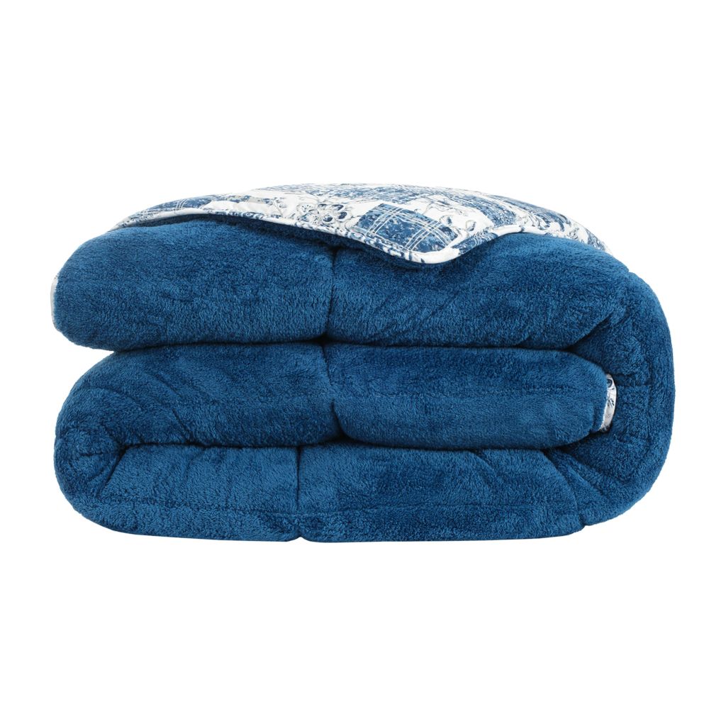 Luxus Wellsoft Wende-Bettdecke Set 220 x 240 cm – Blau, extra große Bettdecke mit Kissenbezügen, kuschelig und warm