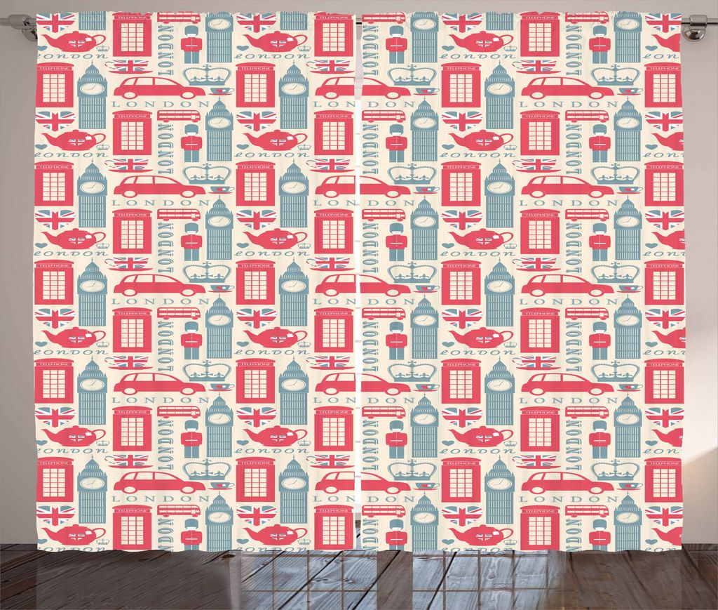 ABAKUHAUS London Rustikaler Gardine, Beliebte Britische Kultur, Schlafzimmer Kräuselband Vorhang mit Schlaufen und Haken, 280 x 175 cm, Dunkler Co...