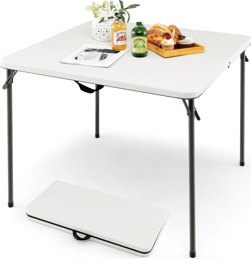 Tavolo da Campeggio Portatile COSTWAY - Bianco 4 Posti con Maniglia