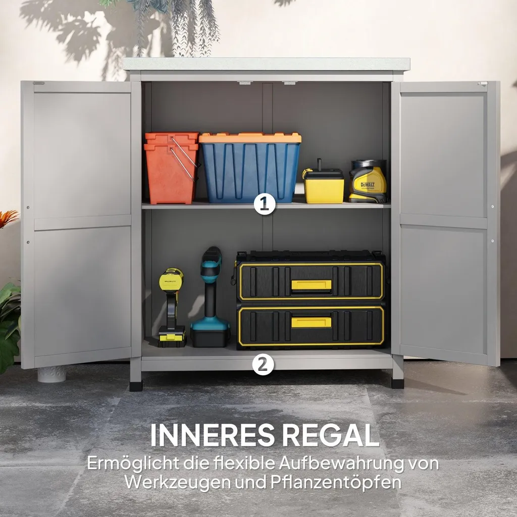Armoire à outils en bois avec plan de travail et rangement multi-usage