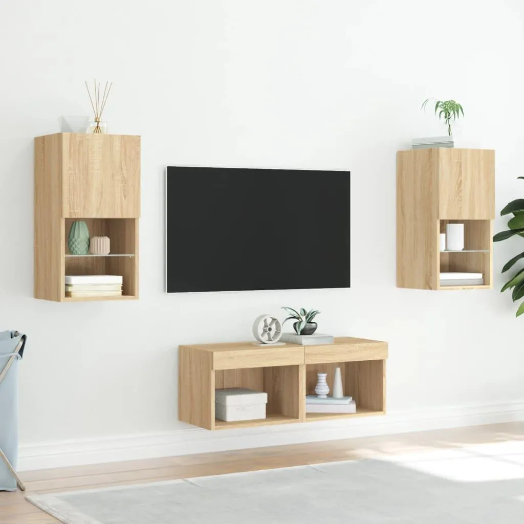 Tidyard Mobile TV E Parete Attrezzata Rovere Sonoma Con Luci LED Bianche