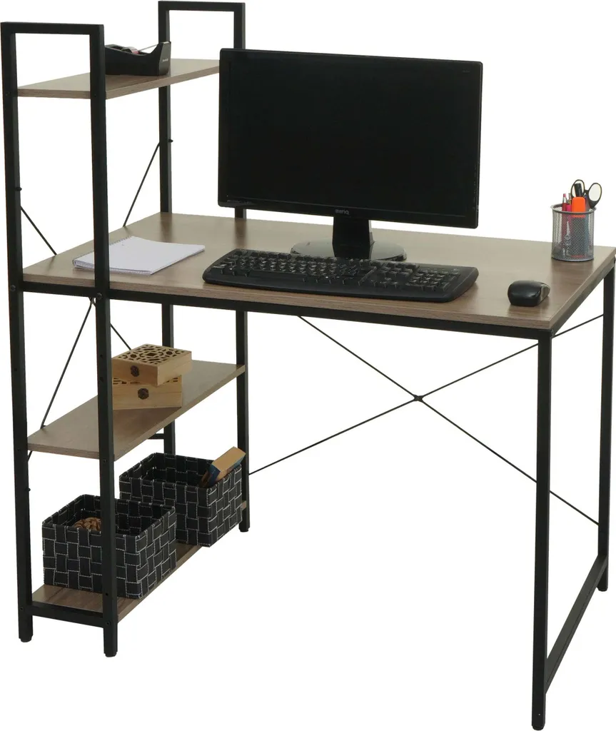 Offerta Scrivania HWC-K81: Metallo e MDF 100x60cm Grigio-Marrone