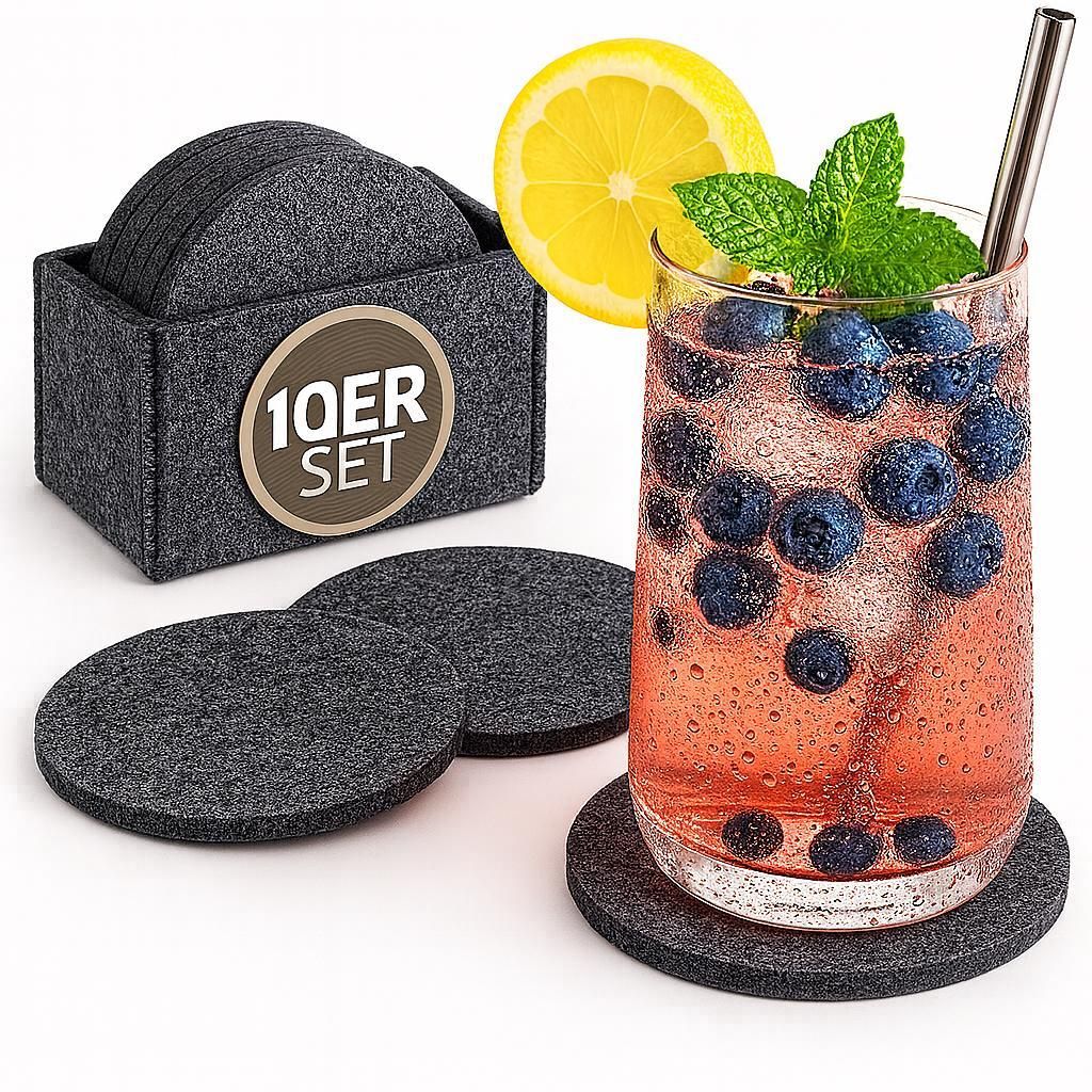 Filz Untersetzer rund – 10er Set in Dunkelgrau | Produktbild 