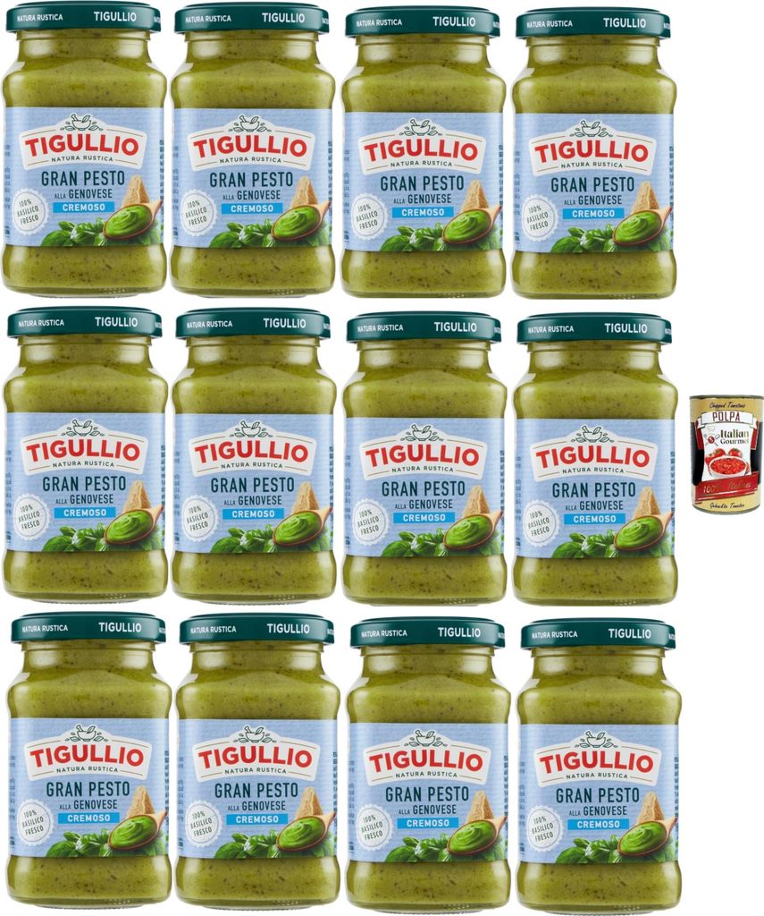 Star Tigullio GranPesto Cremoso Pesto alla Genovese mit Basilikum 12x 190g, cremig Sauce, Glutenfrei + Italian Gourmet polpa 400g
