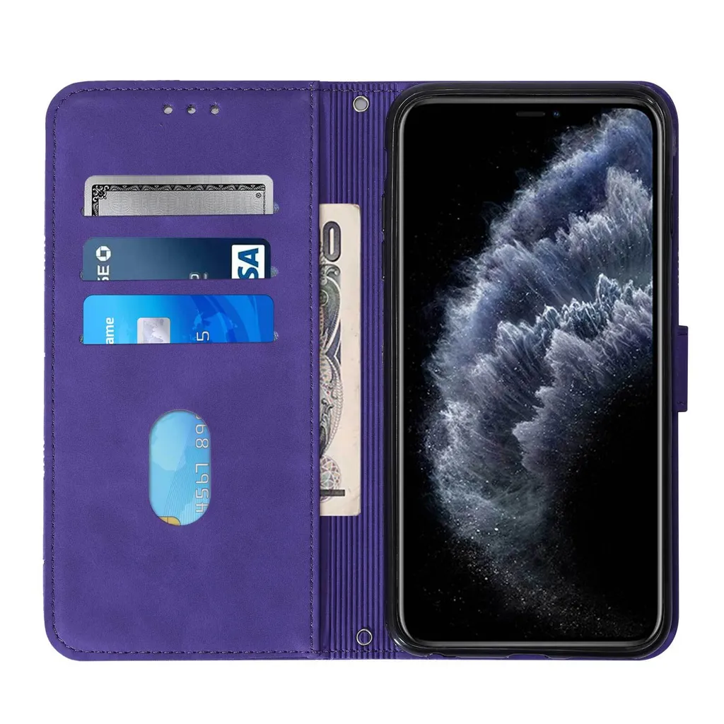 Cover iPhone 11 Pro a Libro Viola - Pelle Goffrata e Porta Carte - 4