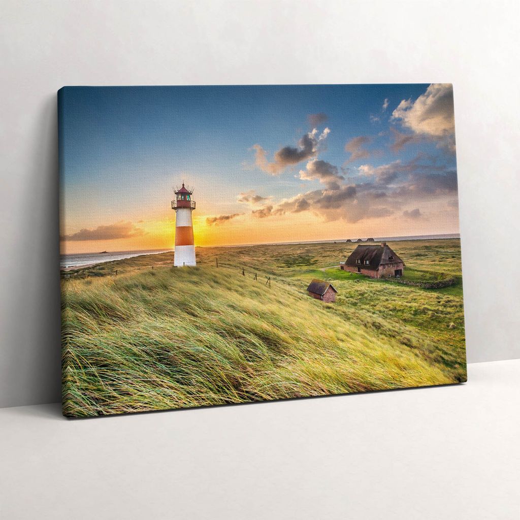 List Leuchtturm auf Sylt – Leinwandbild Wandbild – 80x60 cm – Leinwandbilder – Wandbilder – Schlafzimmer – Flur