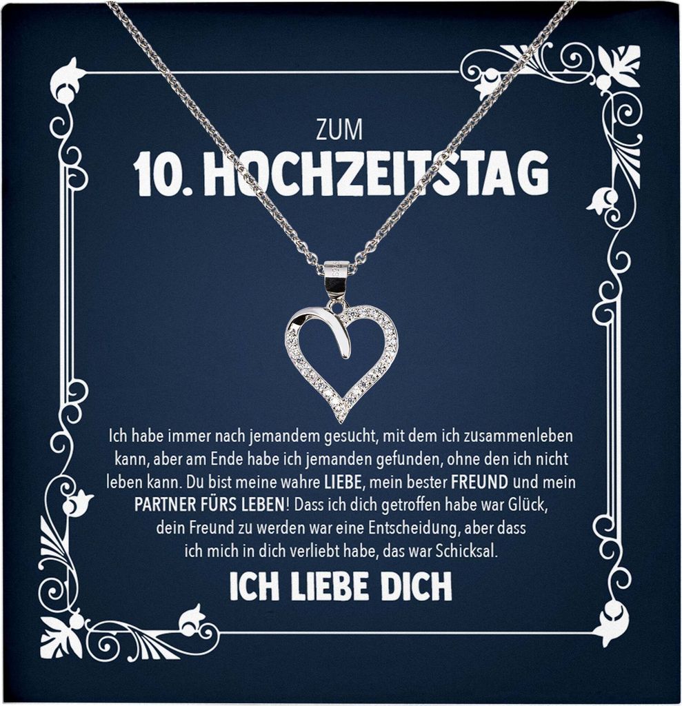 22Feels Ehefrau 10. Hochzeitstag Geschenk Ich Liebe Dich Frauen Herz Halskette Damen Collier mit 23 Zirkonia Steinen (Damen Silber 925/000 Schmuck)