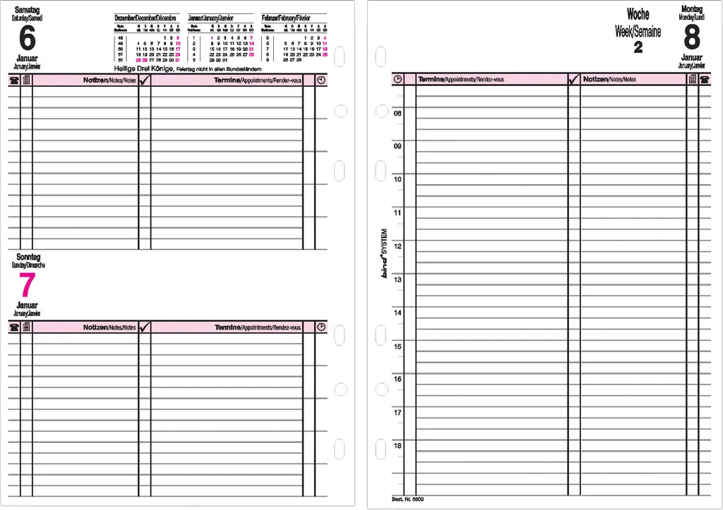 Bind B550325 Recharge de Calendrier 2025 Format A5 pour Organiseur
