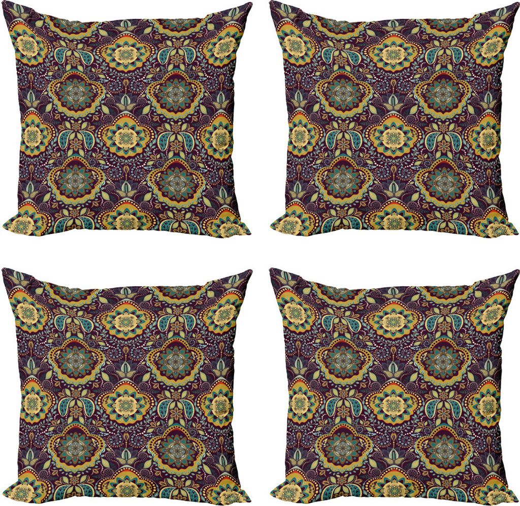 ABAKUHAUS Jacobean Kissenbezug Set (4 Stück), Botanische Kunst-Zusammensetzung, Moderner Doppelseitiger Digitaldruck, 40 cm x 40 cm, Koksgraue Mul...