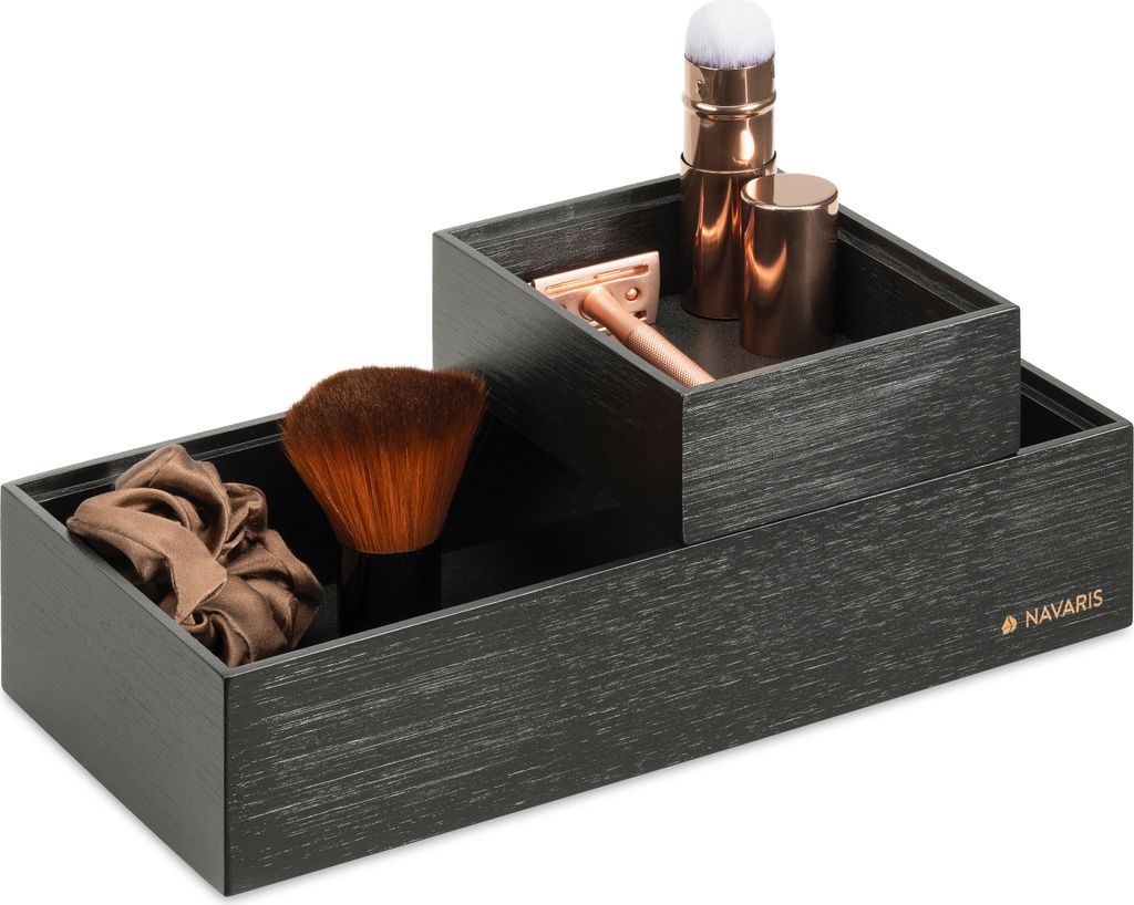 Navaris Aufbewahrungsbox aus Bambus 2er Set - 2x Ordnungsbox Holz Box Schachtel Kiste - Einsatz für Schublade - Organisation Aufbewahrung - stapelbar