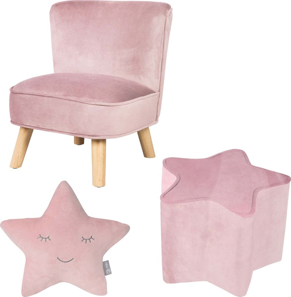 roba Bundle „Lil Sofa” enthält Kindersessel, Kinderhocker in Sternform, Dekokissen Stern rosa/mauve