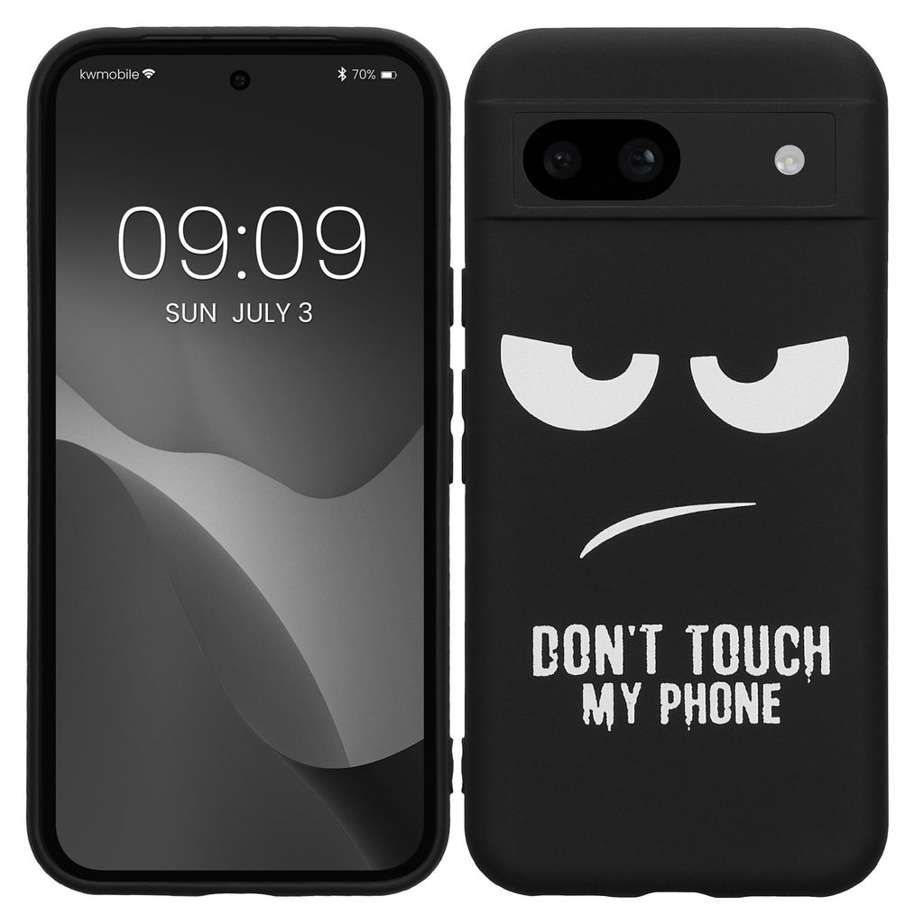 kwmobile Hülle kompatibel mit Google Pixel 8a - Handyhülle Silikon Case - Don't touch my Phone Weiß Schwarz