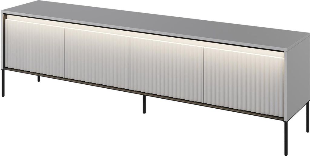 TV-Schrank TREND TR-06 mit 4 Türen LED-Beleuchtung Fernsehschrank 193 cm Fernsehtisch Lowboard Wohnzimmer Schrank Grifflos Push-to-Open Geriffelt ...