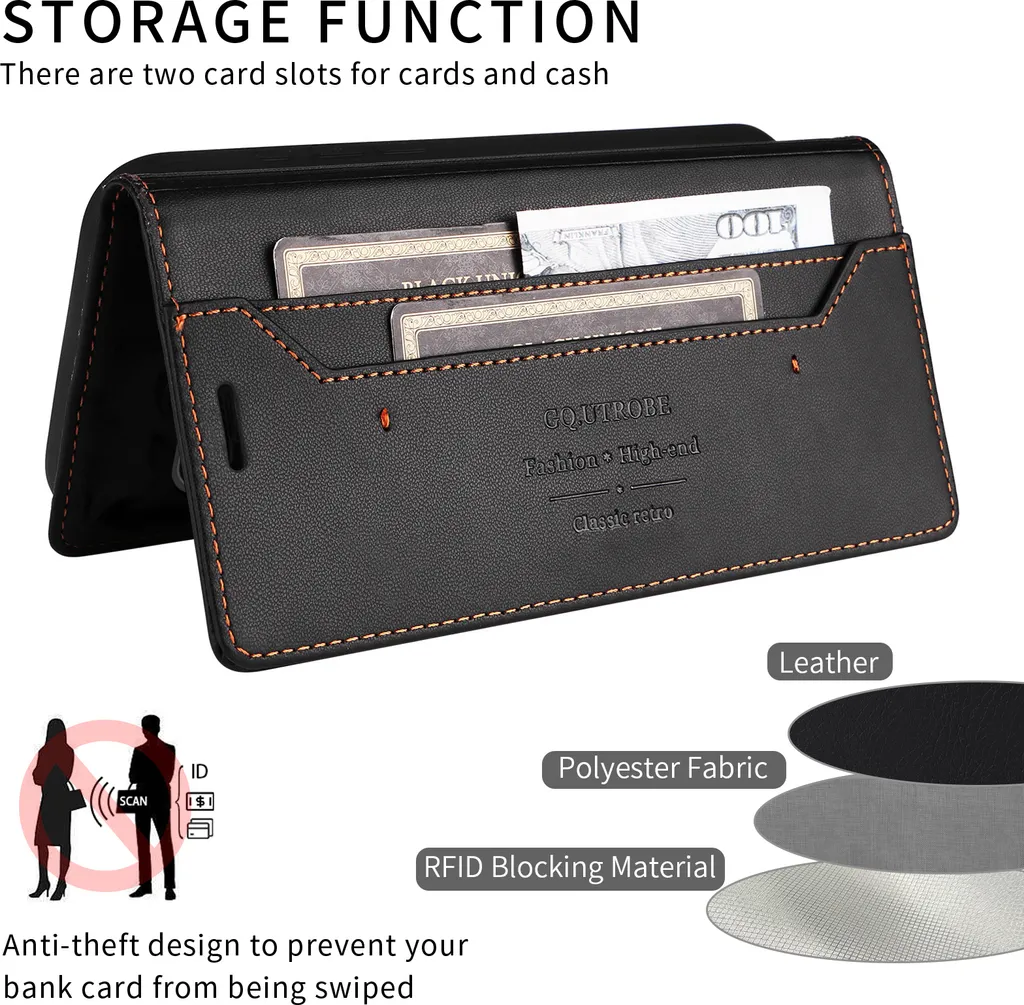 Cover Elegante Google Pixel 7 Pro: Pelle Nera Flip Wallet e Stand - 6