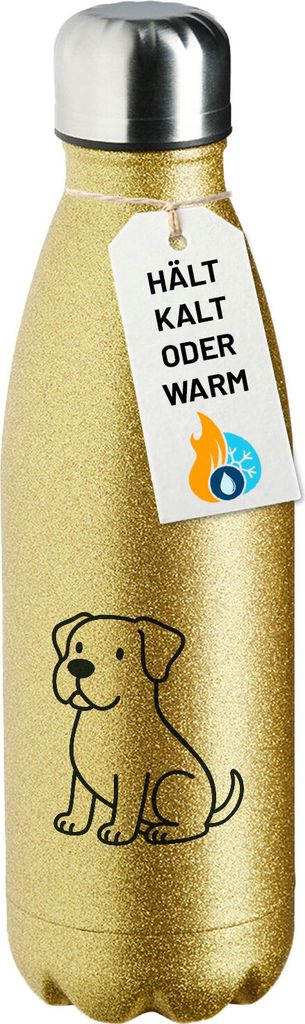 Huuraa Trinkflasche Dogo Argentino Comic Dogo 500ml Gold Edelstahl Wasserflasche Trinkflasche Geschenkidee