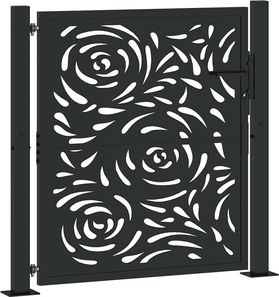 (Robust Möbel)Gartentor Tor 1 PC - Gartentür - robust und langlebig - Schwarz 100x100cm Stahl Flammendesign - Gartentore NEU353018