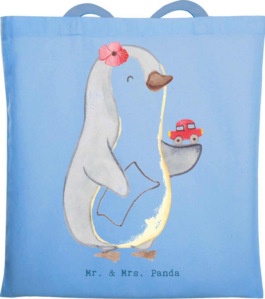 Mr. & Mrs. Panda Stoffbeutel Autohändlerin Herz - Sky Blue - Geschenk, Tote Bag, Führerschein, Laptoptasche, Führerscheinprüfung, Autohandel, J...