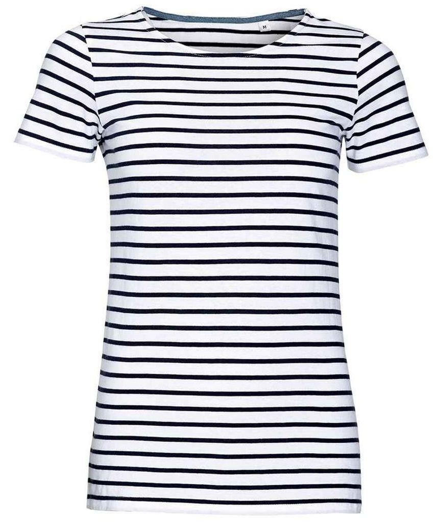 SOLS - "Miles" T-Shirt Rundhalsausschnitt für Damen LT1674 (M) (Weiß/Marineblau)