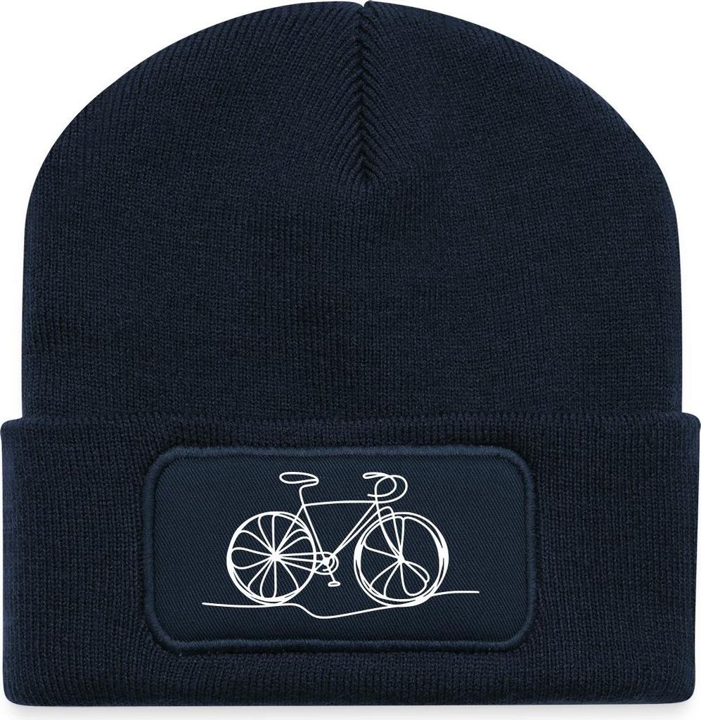 Spreadshirt Fahrrad in einer Linie Rad Bike Recycelte Patch Beanie, One size, French Navy