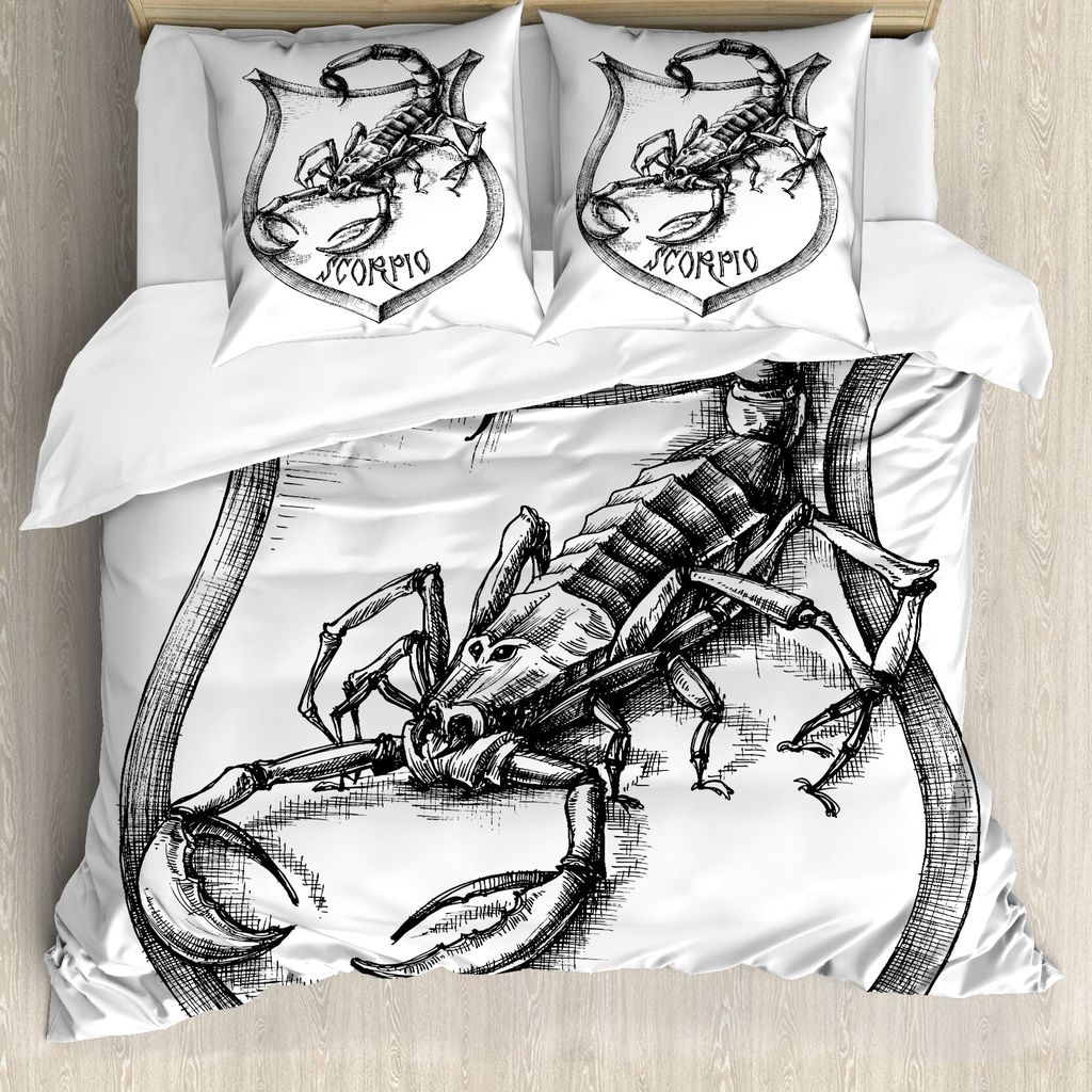 ABAKUHAUS Astrologie Bettbezug, Schwarzweiss-Skorpion, Milbensicher Allergiker geeignet mit Kissenbezügen, 200 cm x 200 cm - 80 x 80 cm, Schwarz-W...