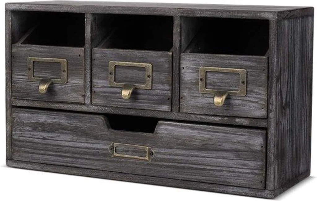 Rangement documents bureau bois marron 4 tiroirs trieur horizontal