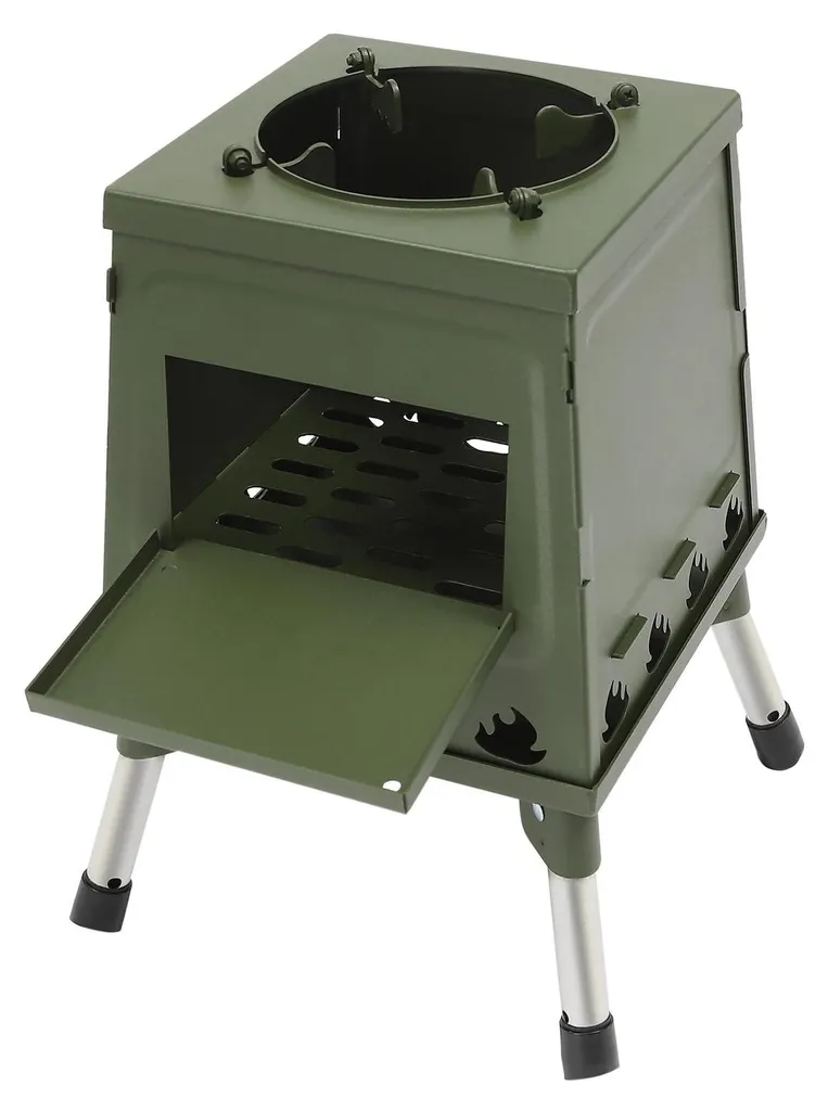 Poêle de tente pliable en acier carbone et inox bleu avec 16 aérations